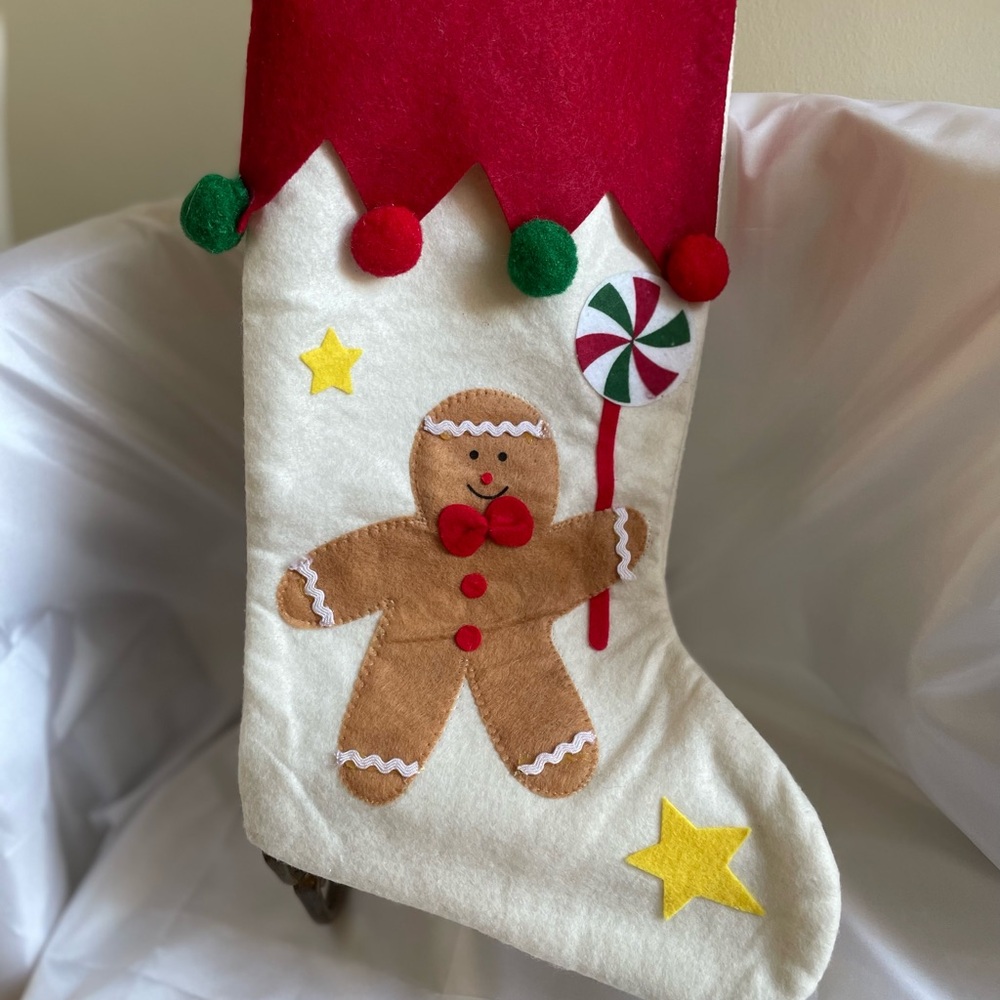 Handmade Felt Christmas Stocking Ginger Bread Man And Candy